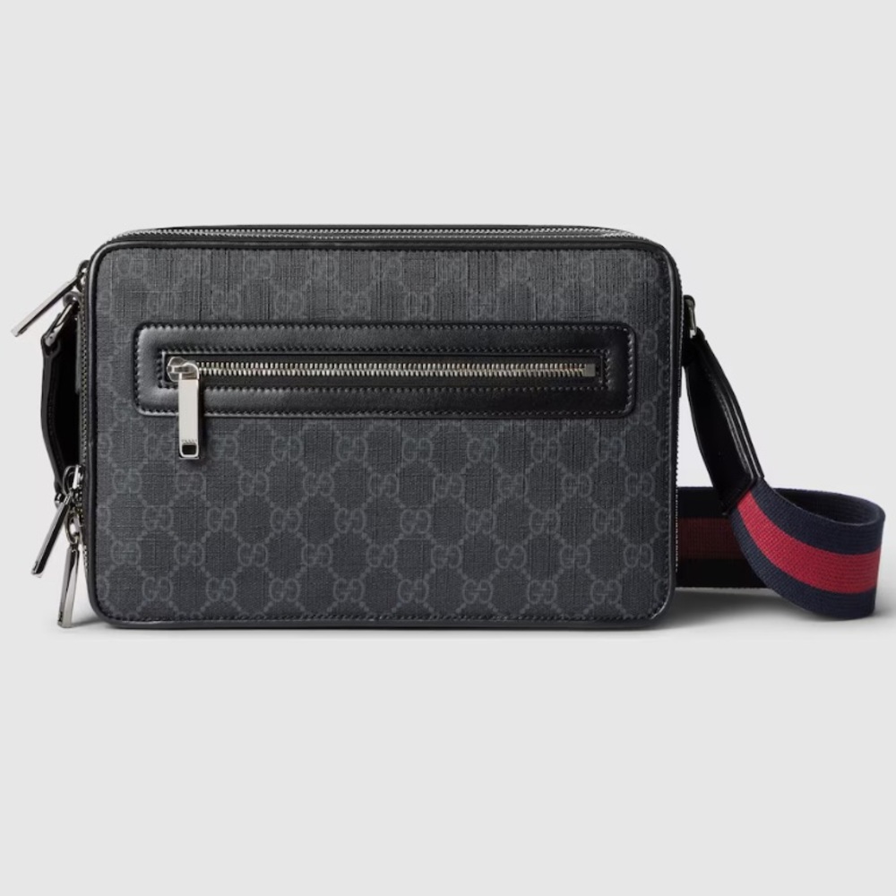 Gucci Black Supreme Belt Bag Sling Backpack with Red and Blue Accents